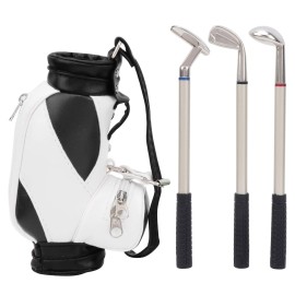 VBESTLIFE Mini Golf Bag Pen Holder with 3 Golf Club Pens, Novelty Golf Gift Set for Golfer Friends Fans (Black White)