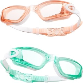CAPAS Kids Swim Goggles, Pack of 2 Waterproof Anti-Fog Anti-UV Water Pool Swimming Class Goggles for Boys Girls Age 4-12
