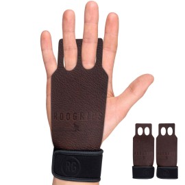 RooGrips Gym Hand Grips - 2-Finger Hand Grips for Weightlifting, Gymnastics & Gym/Home Workouts - Kangaroo Leather Hand Grips for Ultimate Strength & Protection for Men & Women, Small, Mocha