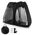 Goplus 2 Room Pop Up Shower Tent, 7.5FT Changing Tent with Ground Stake, Wind Rope, Carry Bag, Outdoor Instant Bathroom Tent with Window, Clothesline, Pocket, Portable Privacy Tent for Camping, Toilet