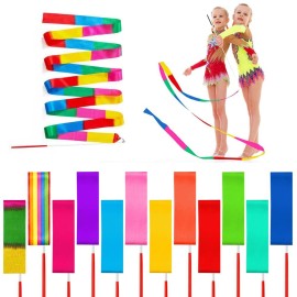 ZukoCert 12 Pack Ribbon Dancer Wand for Kids Streamer Wand for Talent Shows, Rhythmic Gymnastics and More Or Birthday Party Decorations