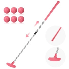 Libima Pink Golf Putter for Kids Adjustable Golf Clubs Right or Left Handed Putter with 6 Pink PU Golf Balls for Teen Girls Junior Beginners Indoor Outdoor Green Golf Club Practice
