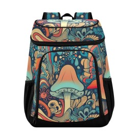 ZENWAWA Insulated Backpack Cooler Retro Magical Mushroom Print Leakproof Lightweight 36 Cans Beach Backpack for Camping Picnic Hiking 13?7.9?16.9 in