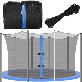 Trampoline Replacement 12 13 14 15 16 ft Trampoline Safety Net Round Frame Trampolines Enclosure Net Weather Resistant Trampoline Net with Double Headed Zippers, Net Only (8 Straight Poles,12 FT)