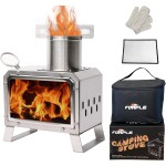 FOAPLE Wood Burning Camping Stove, Portable Camping Stove for Backpacking Stainless Steel Fire Stove with Carrying Bag, Heat Insulation Pad, Gloves, Camping Wood Stove for Outdoor Cooking Hiking BBQ