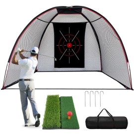 Golf Practice Net, 10 Golf Hitting Nets for Backyard Driving Chipping, Home Golf Swing Training Aids with Targets/Golf Mat, Indoor Outdoor Golf Game/Gifts for Men, Golf Lovers (Black with Golf Mat)