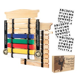 Alheka Karate Belt Display Rack (2 Pack), 8 Belts Taekwondo Belt Display Rack Made of Pine Wood, Gift for Martial Arts Learners (8 Levels)