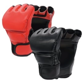 2 Pairs Boxing Gloves Kickboxing Gloves for Men Women Kids Professional Shockproof Leather Sparring Training Gloves Set MMA Gloves (Black and Red)