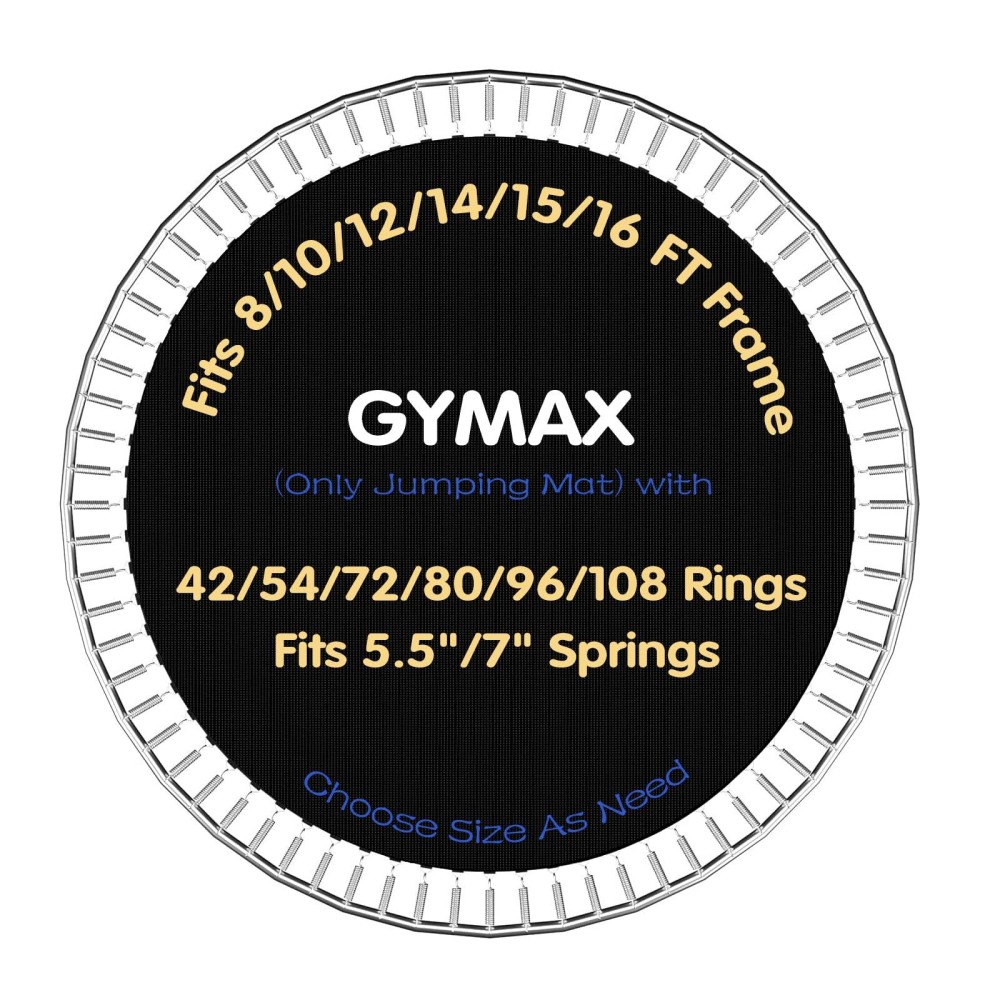 GYMAX Trampoline Mat, 8FT/10FT/12FT/14FT/15FT/16FT Trampoline Accessories Replacement Mat with 42/54/72/80/96/108 V-Rings & 8 Row Stitch, Using 5-7Springs, Anti-UV Wear-Resistant Jumping Mat (14FT)
