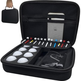 Golf Ball Bag Case, Golf Mini Pouch Organizer Bag for Golf Accessories Tee Ball Marker Glove Cellphone Key, Golf Valuables Protective Box, Golf Hard Case with Storage Slots Men and Women Golfer Gift