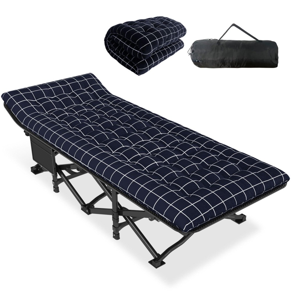 ATORPOK Camping Cot for Adults with Cushion Comfortable,Portable Folding Bed for Sleeping,Lightweight Folding Bed with Carry Bag for Kids Supports 450 lbs (Blue)