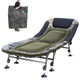 CampNacht Folding Camping Cot with Mattress for Adults, Heavy Duty Military Bed with Carry Bag, 180? Adjustable Reclining Outdoor Lounger, Portable XL Cot for Camping, Hiking, Outdoor, Camouflage