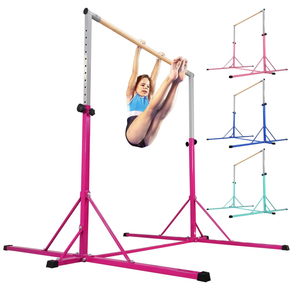 PreGymnastic Updated 6 ft Foldable Gymnastics Kip Bar, Super Sturdy Gymnastics Bar for Kids and Teenagers, Training Weight Limit 500 LBS, Adjustable Height 3'-5' Gymnastics Bar (Purple-Higher)