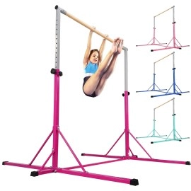 PreGymnastic Updated 6 ft Foldable Gymnastics Kip Bar, Super Sturdy Gymnastics Bar for Kids and Teenagers, Training Weight Limit 500 LBS, Adjustable Height 3'-5' Gymnastics Bar (Purple-Higher)