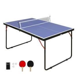 HooKung Table Tennis Table Ping-Pong Tables Set - 100 Preassembled Foldable & Portable Ping Pong Family Game Tables for Outdoor Indoor