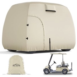 NBXPOW 600D Golf Cart Cover Heavy Duty Waterproof Golf Cart Covers Universal Fits for Most 2 or 4 Passenger Club Car, EZGO, Yamaha - Beige