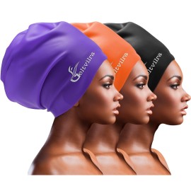 3 Pack Extra Large Swim Caps for Braids and Dreads Locs Long Hair Black Women Men Swimming Silicone Waterproof Pool