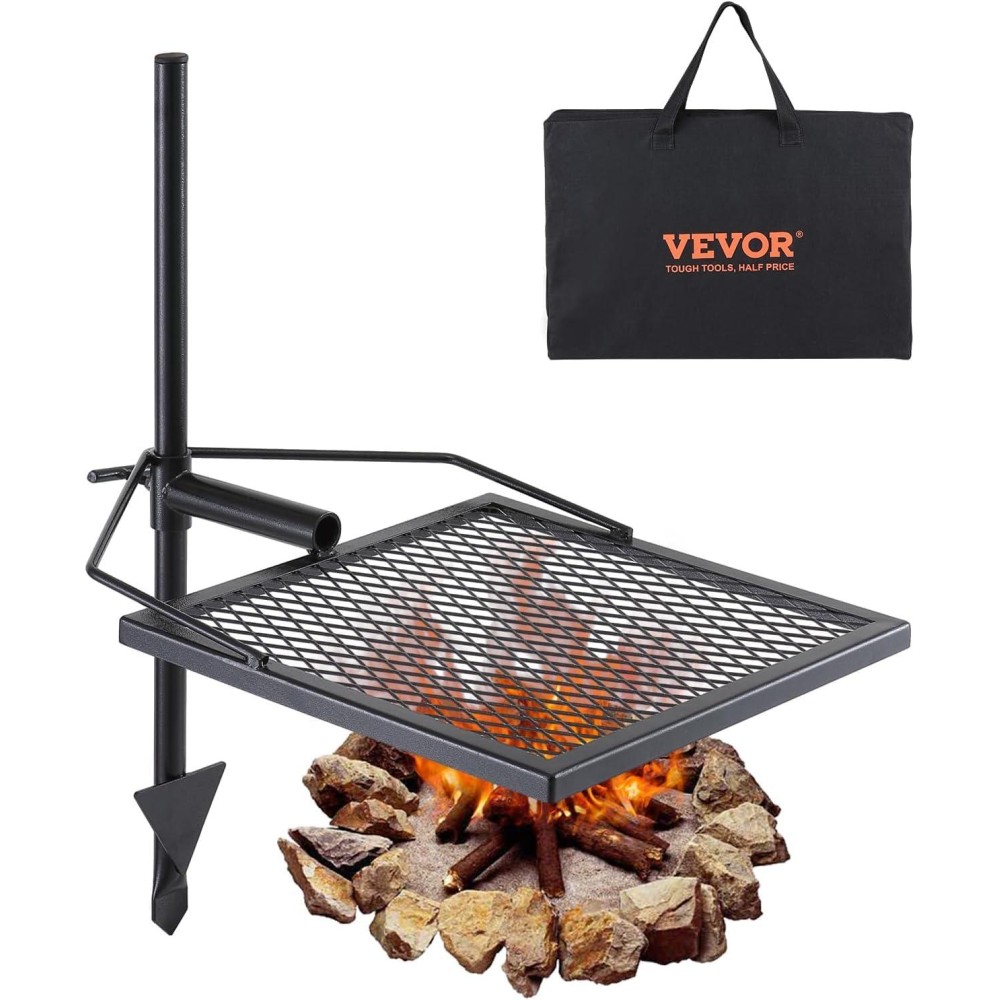 VEVOR Charcoal Swivel Campfire Grill, 360? Adjustable Heavy Duty Steel Fire Pit Grill Grate, Portable Outdoor Cooking Equipment
