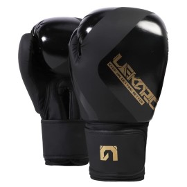 LEK?RO Boxing Gloves,Boxing Training Gloves Men and Women Leather,Punching Bag Gloves for Boxing & MMA Training (Black, 14 OZ)