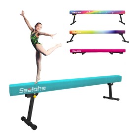 Sealoha 8ft Ultrasimple Adjustable&Foldable Balance Beam,High-Low Floor Beam Suede Gymnastics Equipment,No Tool Require, Gymnastics Beam for Training&Professional HomeTraining