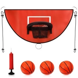 Trampoline Basketball Hoop, Breakaway Rim for Dunking Trampoline Basketball Attachment with Mini Basketballs Trampoline Accessory for Kids Adults Indoor Outdoor Use (Red)