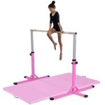 Costzon Junior Training Bar with 4ft Gymnastics Mat, 3 to 5 Height Adjustable 1-4 Levels Exercise Kip Bar w/Double Locking Mechanism, Ideal for Indoors, Home, Gym Practice, for Boys Girls