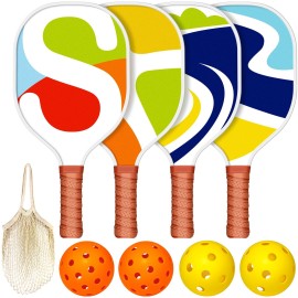 Pickleball Paddles Set,4 PCS Pickleball Rackets,Cute Design Pickleball Paddles with 4 Ball and Lightweight Carrying Bag,Gifts for Women Men Beginners-WEKEY
