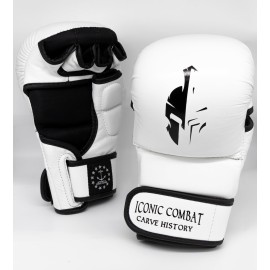 MMA Sparring Gloves - Iconic Combat - Ghost Series - Genuine Leather (White, L/XL)