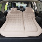 NAUGHOST SUV Air Mattress, Thickened Inflatable Truck Bed Portable Back Seat Flocking Sleeping Pad, Mobile Cushion with 2 Pillows, Air Pump for Outdoor Camping Road Trip (Beige)