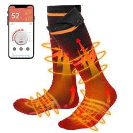 KEMIMOTO 2023 Upgrade Heated Socks, Unisex Heated Socks with APP Control, Rechargeable Electric Heated Socks for Hunting Hiking Camping Skiing Winter Outdoors, Orange, L
