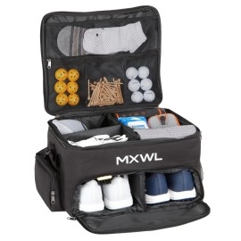 MXWL Heavy Duty Golf Trunk Organizer w/Shoulder Strap- Design with Exclusive 3 Layers & 3 Sturdy Hardboard Inserts- Efficient Storage Car Trunk Organizer for SUV Stores All of Your Golf Accessories