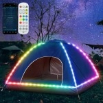 LFSMVT Pop-Up LED Camping Tent, 2-3 Person Portable Tent with App & Music Sync, Waterproof Instant Tent Outdoor with Carry Bag & Rainfly, Automatic Instant Tent for Camping Hiking & Traveling (Blue)