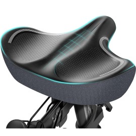 GINEOO Oversized Bike Seat, Extra Wide Comfort Pure Memory Foam Bicycle Seat Cushion, Compatible Saddle Replacement with Electric Bike, Exercise, Cruiser, Road Bike for Men & Women (Silvery Gray)