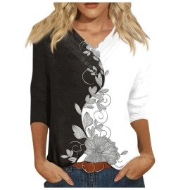 Summer Tops for Women 2023,Womens 3/4 Sleeve Sweaters Womens Button Down Sleeveless Tops Oversized Graphic Tees for Women Vintage Short Sleeve Blouses for Women(4-Black,XX-Large)