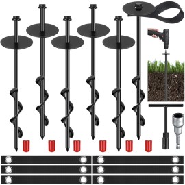 LEIFIDE 6 Set Trampoline Stakes High Wind Trampoline Anchor Kit Heavy Duty Ground Anchors Trampoline Spiral Stakes Anchor Stake with Belt Straps for Christmas Inflatable Garden Decoration(6 Set)