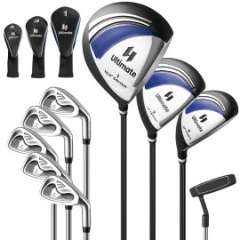 GYMAX Complete Golf Club Set for Men, 12 PCS Right Hand Golf Clubs Set Includes #1 Driver & #3 Fairway & #4 Hybrid & #6/#7/#8/#9/#P Irons, Putter & Head Covers, Men? Golf Clubs Set (Blue, Clubs Only)