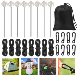 Tent Stakes Heavy Duty 8 inch Metal Tent Pegs, 25PCS Multiuse Camping Tent Accessories with Hooks & Ropes & Storage Bag for Outdoor Canopy and Tarp, Inflatables Yard Decorations, Gardening