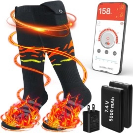Heated Socks,Upgraded Rechargeable Electric Heated Socks,7.4V 5000mAh Battery Powered Cold Weather Heat Socks for Men Women with APP Remote Control,Outdoor Camping Hiking Skiing Warm Winter Socks - L