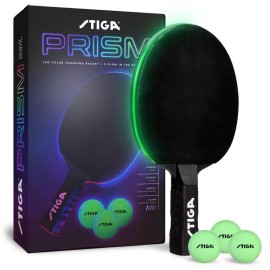 STIGA Prism LED Ping Pong Paddle - 5 LED Color Cycles - Color Gradient Mode - Includes 3 Glow-in-The-Dark Balls - 1.5mm Sponge with Smooth Rubber - Silicone Grip for Max Control