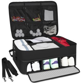 WELIDAY 2 Layer Golf Trunk Organizer, Golf Car Locker with Separate Ventilated Compartment for 3 Pair Shoes, Golf Trunk Storage for Balls, Tees, Clothes, Gloves, Accessories, Golf Gifts