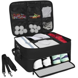 WELIDAY 2 Layer Golf Trunk Organizer, Golf Car Locker with Separate Ventilated Compartment for 2 Pair Shoes, Golf Trunk Storage for Balls, Tees, Clothes, Gloves, Accessories, Golf Gifts