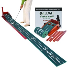 GOLVKI Golf Putting Matt for Indoors/Outdoors, Putting Green with Ball Return and 2 Hole Sizes Training, Golf Practice Training Equipment for Home and Office, Golf Gifts Golf Accessories for Men