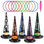 Yeepoo Halloween Ring Toss Game Set, 5Pcs Inflatable Witch Hats with 10Pcs Colorful Plastic Rings and Air Pump for Halloween Party Games Super Fun Indoor Outdoor Party Supplies