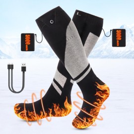 Ciavca Rechargeable Heated Socks for Men Women, Upgraded 5000mAh Battery Heated Socks Up to 6 Hours, Machine Washable Unisex Electric Heating Socks with 4 Heat Settings for Outdoor Camping Skiing