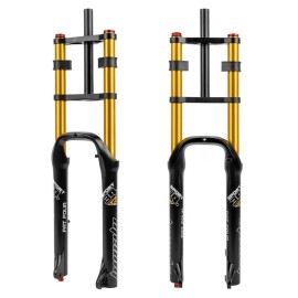 HIMALO 26 Bike Fat Fork Downhill MTB Air Suspension Fork Travel 160mm Straight Double Shoulder Fork Rebound Adjustable Manual Lock QR 9x135mm,max for 4.0 Tire (Color : Gold)