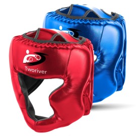 SANJOIN 2 Pack Boxing Headgear, One Size Fits All Boxing Head Guard Sparring Head Gear for Boxing Helmet, MMA and Kickboxing Trainees Safety Head Guard for Men Adult (Red+Blue)