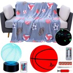 Liliful 3 Pcs Basketball Gifts Set for Kids Included Basketball 3D Night Light, Glow in the Dark Basketball and Glow in the Dark Blanket, Birthday Valentines Day Gifts for Sport Fan Boys Girls