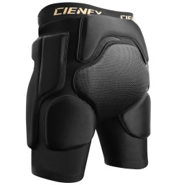 Cienfy 3D Hip Protective Padded Shorts EVA Tailbone pad Impact Gear for Skiing Skating Snowboarding Skateboarding Black