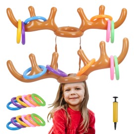 KATOOM 2 Set Inflatable Reindeer Antler Ring Toss Game, Inflatable Reindeer Antler Hat Christmas Ring Toss for Xmas Kids Adults Teens Party Favors Outdoor Indoor Family Accessrioes