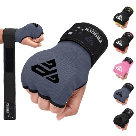ProGym GEAR Boxing Inner Gel Gloves with Long Wrist Straps, Gel Padded Hand Wraps for Punching Under Mitts Wrist Support, Great for MMA, Kick Boxing, Martial Arts Training (Black & Grey, XL)